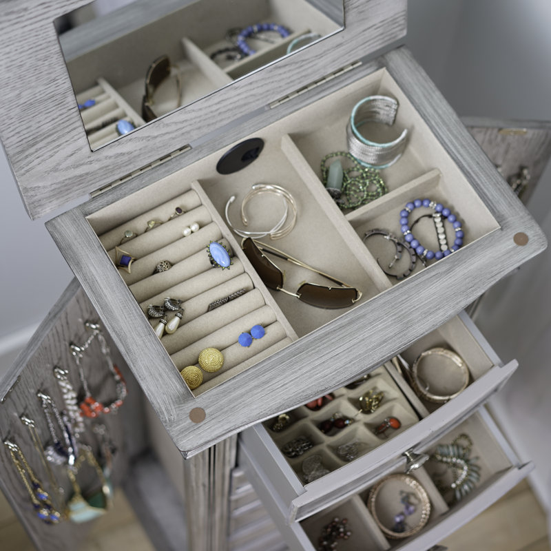 Armoire pour bijoux avec miroir Aitkin, Gris fumée
