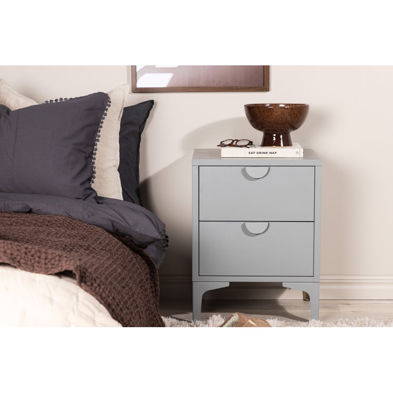 Losada 45cm W Steel Bedside Table, Light Grey