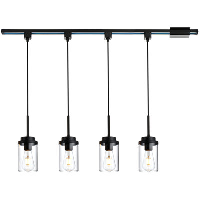 H-Type Track Pendant Lighting 4 Lights Track Ceiling Light Fixtures Hanging, Include 39.4 Inches H Type Track Lighting Rail And H Track Floating Canopy Connector, E26 Socket, Pack Of 4