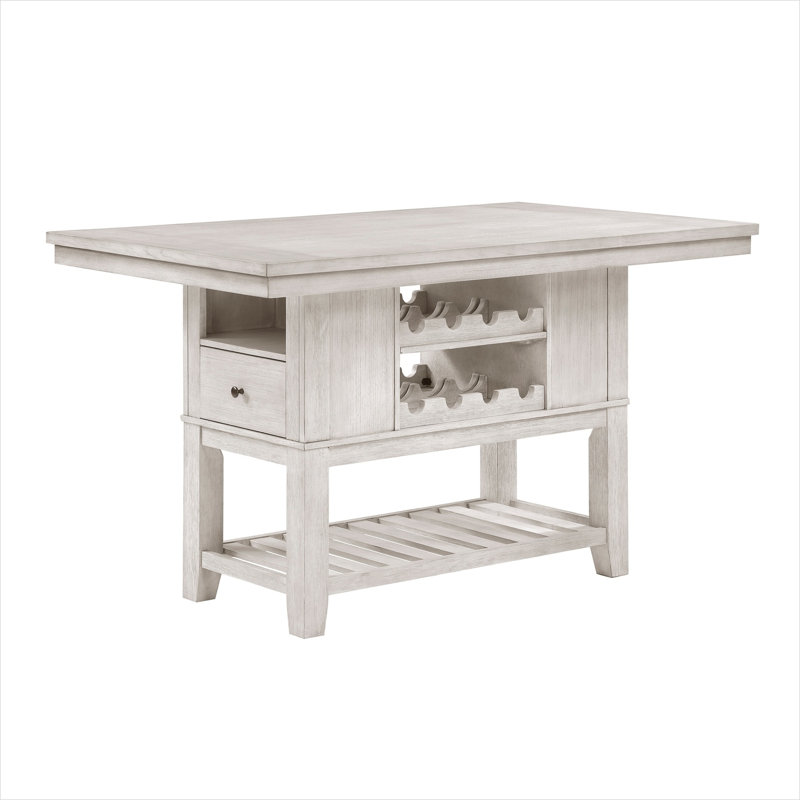 Ensemble de salle à manger à hauteur de comptoir en bois massif blanc Crisp avec rangement, 4 places, style maison de campagne