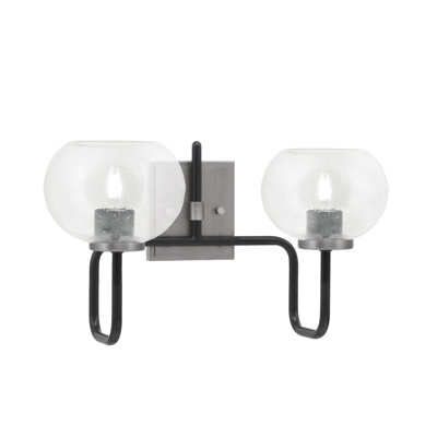 Barre d'éclairage de salle de bain 2 lumières Amarmula, noir mat et finition graphite, verre transparent de 7 po