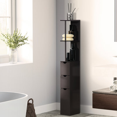 Rangement autoportant pour salle de bain de 54 po de hauteur, armoire à linge avec 2 tablettes et tiroirs, rangement étroit, unité de rangement brune, armoire de plancher