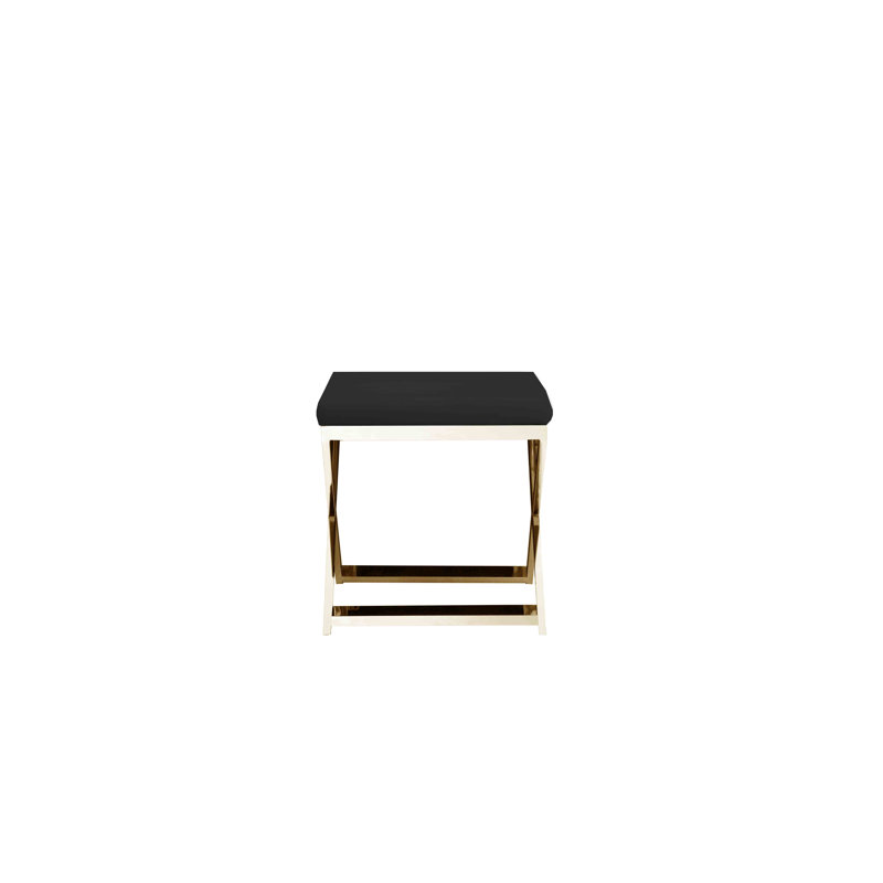 Tabouret d'appoint Axel, Or, Cuir véritable noir
