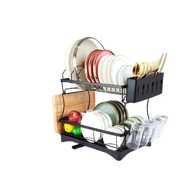 2-Tier Collapsible Dish Rack with Removable Drip Tray - Costway