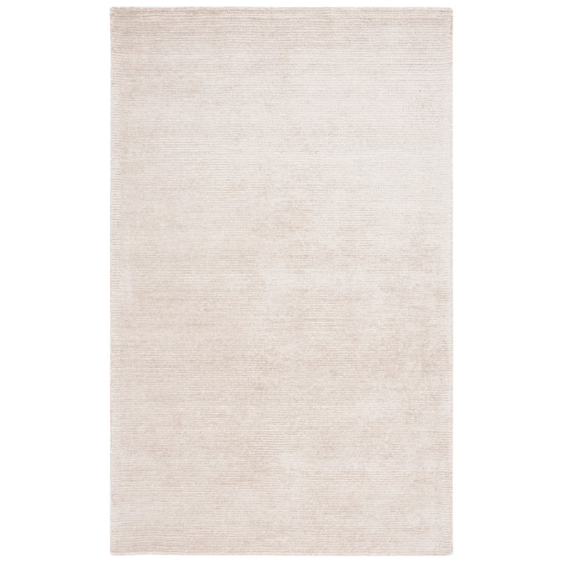 Tapis beige uni en viscose / laine / coton touffeté à la main Diah, Rectangle 10 pi x 14 pi