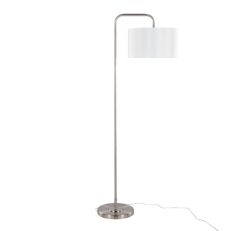 Lampe sur pied contemporaine 63 "en métal avec abat-jour en lin Puck de Grandview Gallery, Argent argent