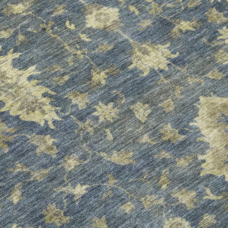 Tapis bleu intérieur / extérieur lavable à la machine Xhevrie, Rond 8 pi