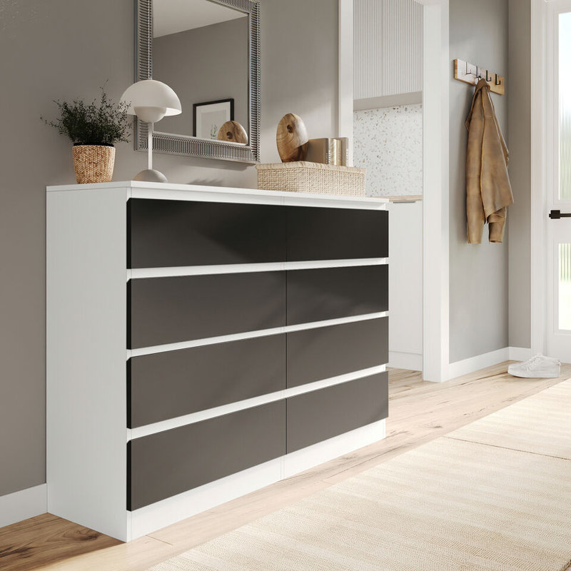 Sinahi 120cm W Chest of Drawers, White Carcass/Black