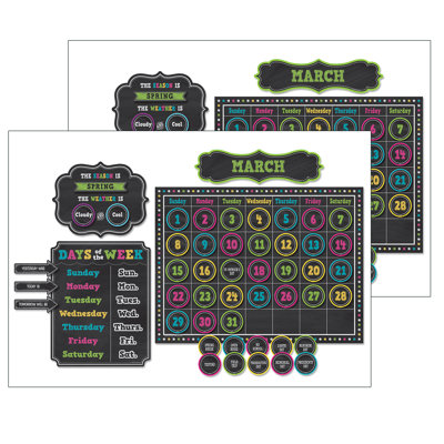Teacher Created Resources Chalkboard Brights Calendar Bulletin Board Display Set, Pack Of 2