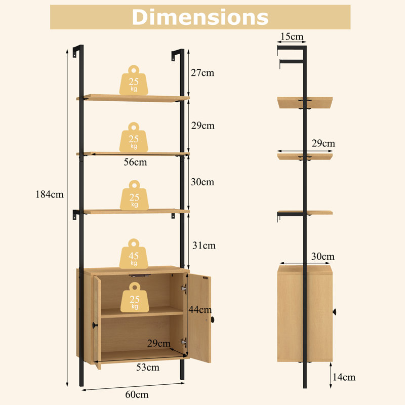 184cm H x 60cm W Metal Bookcase
