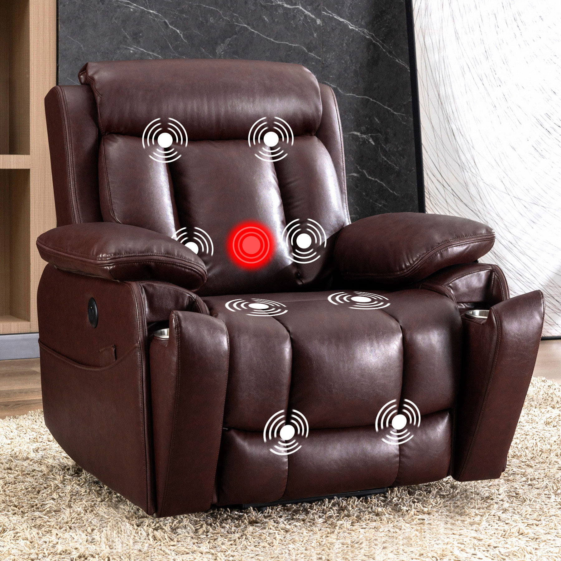 Large Lift Power Recliner Chair Leather with Massage and Heating 35 Wide  Heavy Duty for Tall Man
