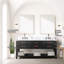 Meuble-lavabo double en chêne noir de 72 po L x 22 po P, comptoir en marbre, robinet et miroirs de 34 po, fini à la main avec deux couches de vernis protecteur.