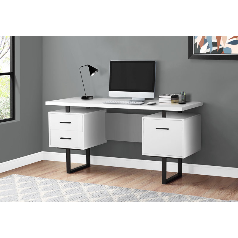 Bureau d'ordinateur, bureau avec tiroirs, Blanc/Noir
