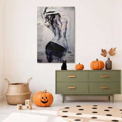 1pc Framed Kratzer Painting silhouette, wide-brimmed hat and long hair, Decor Print Vintage Wall Poster Home Decor for Modern Artwork For Bedroom Living Room