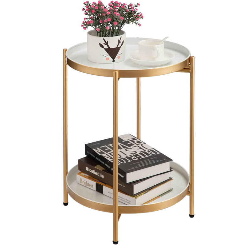 End Table, White, Gold