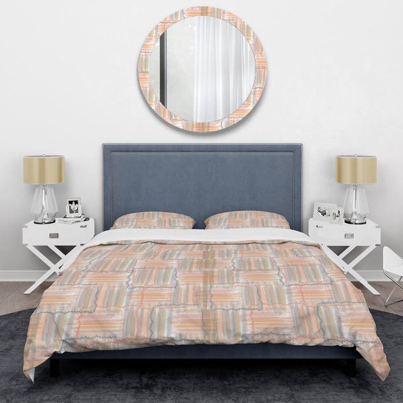 Peach Grunge Striped - Ensemble de housse de couette abstrait - Microfibre de polyester
