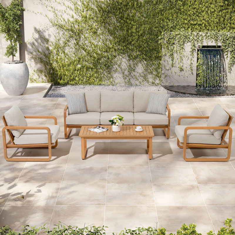 Ensemble de patio extérieur en bois massif 4 pièces