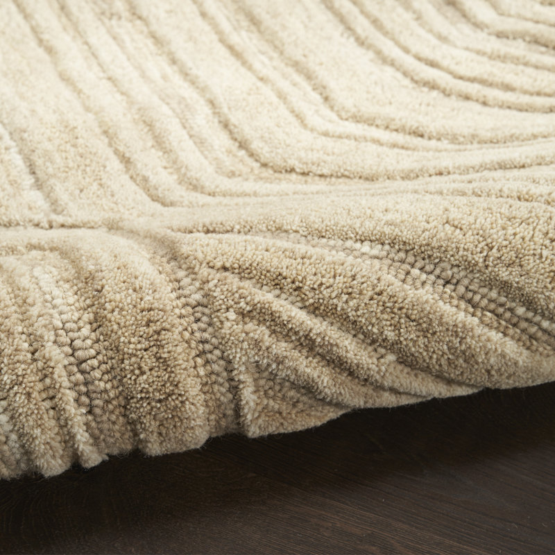 Ebern Designs Atyana Taupe Modern Indoor Wool Rug, Rectangle 7'9" x 9'9"