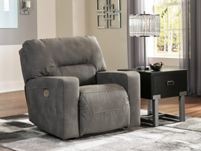 Faux Leather Power Recliner, Slate Microfiber/Microsuede