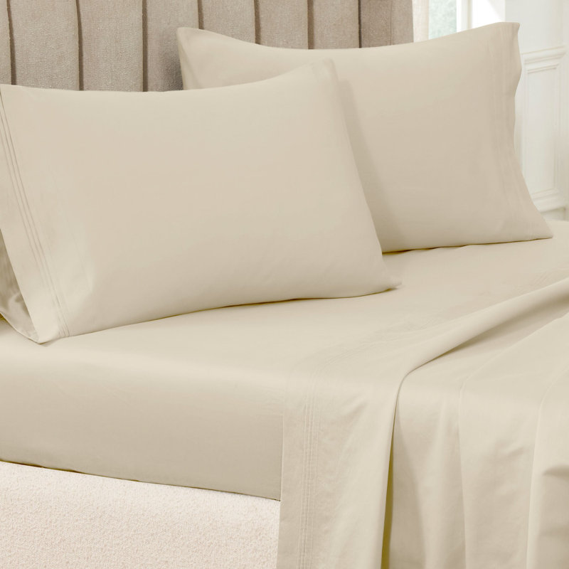 Ensemble de taies d'oreiller de couleur unie en coton égyptien certifié 650 fils Aldin, Très grand lit, Crème, crème