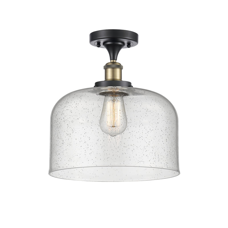 Plafonnier semi-encastré 1 lumière Analily, Ampoule non incluse, H 13 po x l 12 po x P 12 po, Noir / laiton antique