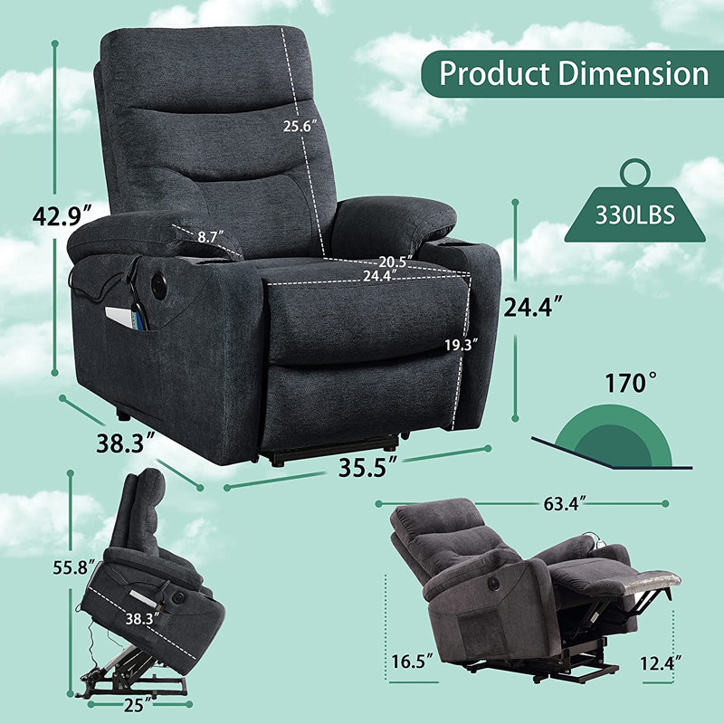 Upholstered Heated Massage Chair, Dark Gray