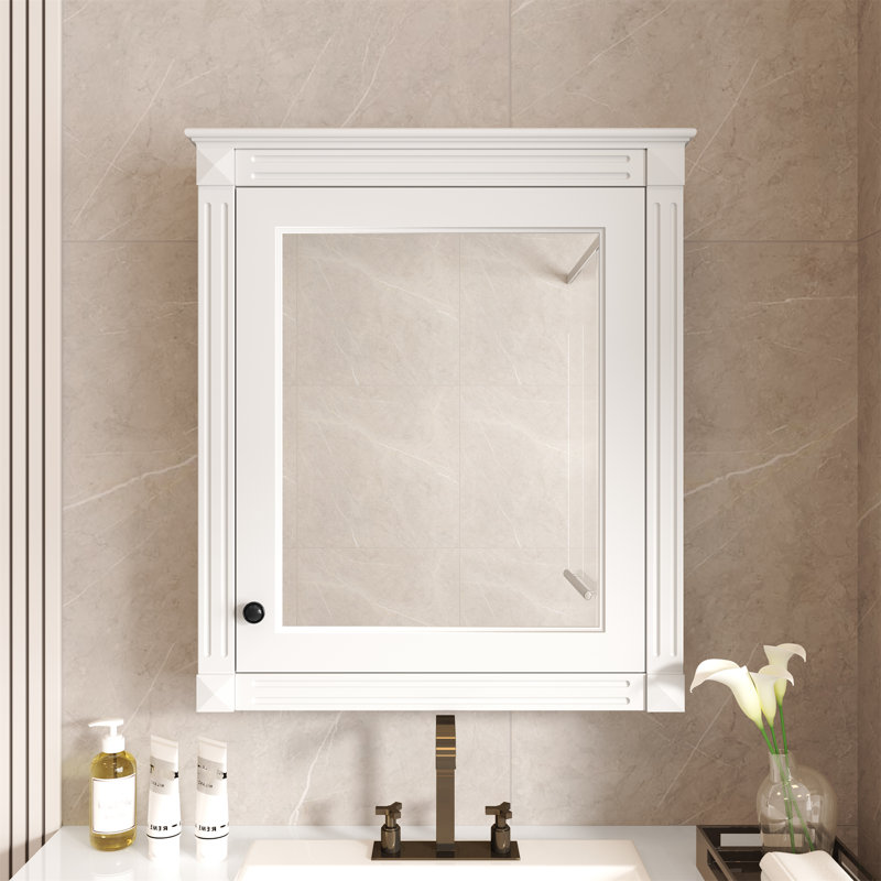 24"W 28"H Wall Mounted Required Framed Medicine Cabinet With Adjustable Inner Shelves, White
