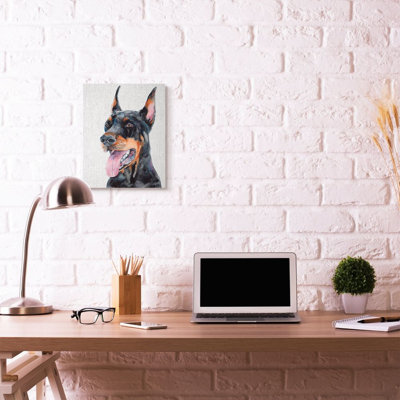 Cute Doberman Dog Pet Animal Watercolor Painting - Print on Canvas
