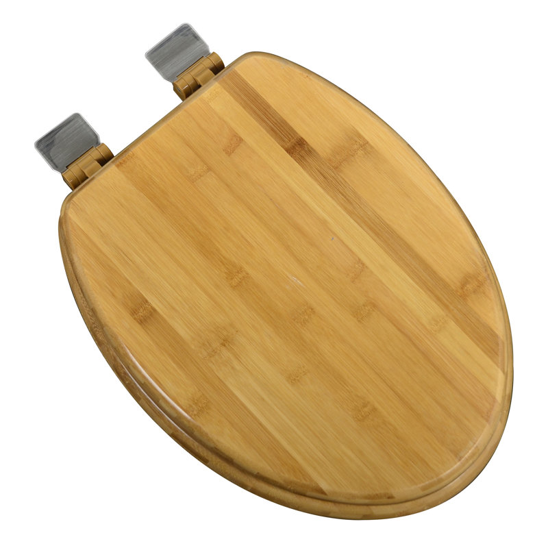 Elongated Toilet Seat and Lid, Brushed Nickel, Rattan Bamboo