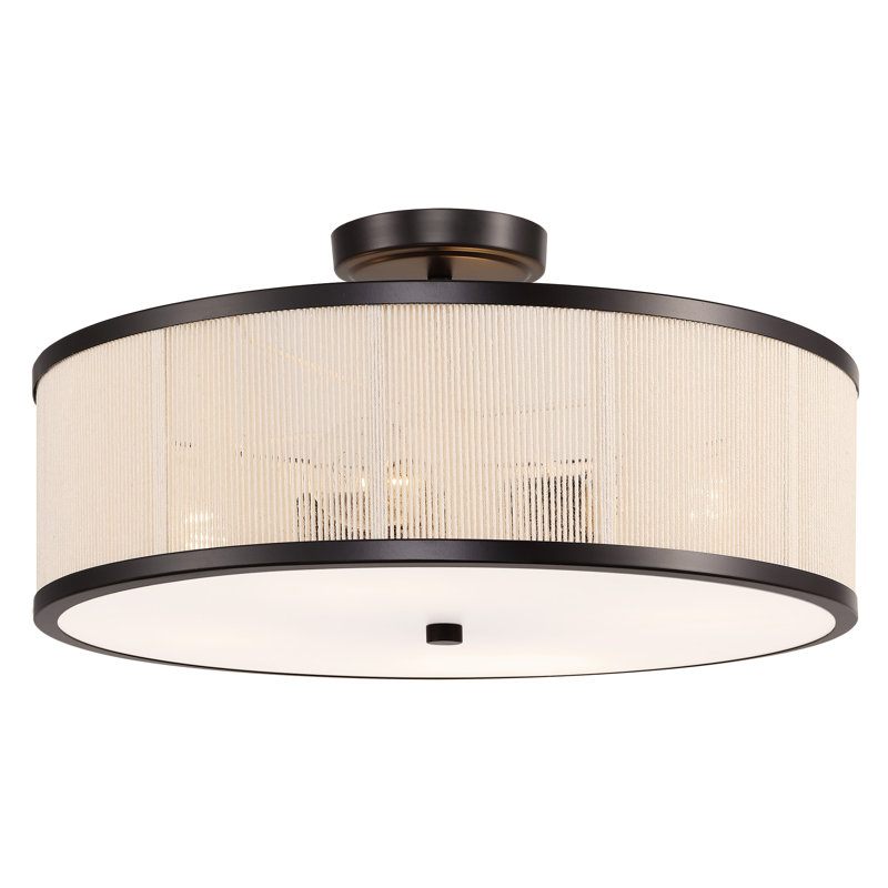 18" Rope Semi-Flush Mount Ceiling Light, Bronze, 4, 9" H x 18" W x 18" D