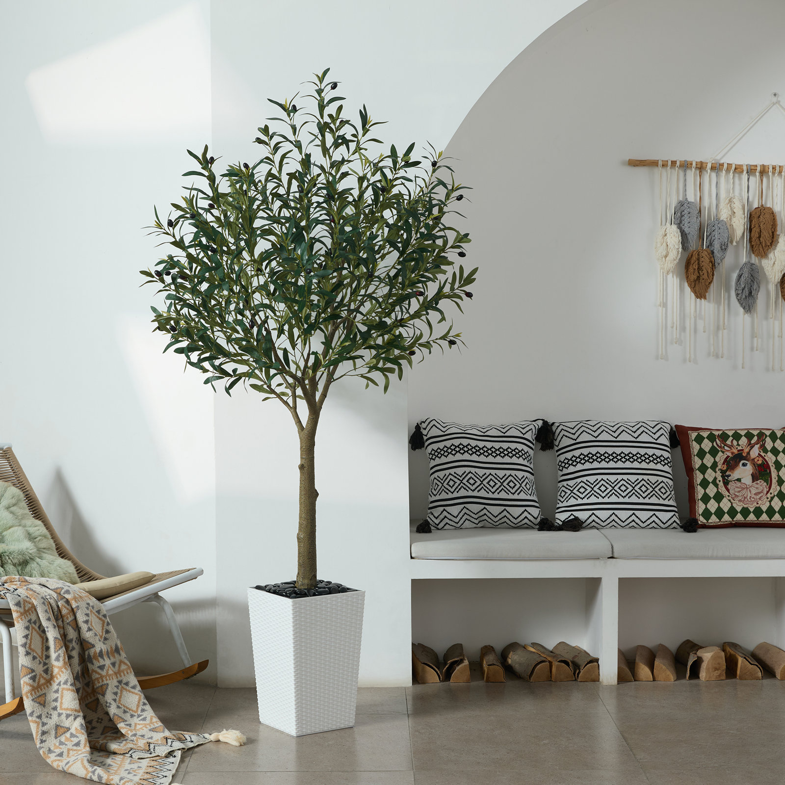 Altera Olive Tree in Decorative Vase, 72" H x 24" W x 24" D, White