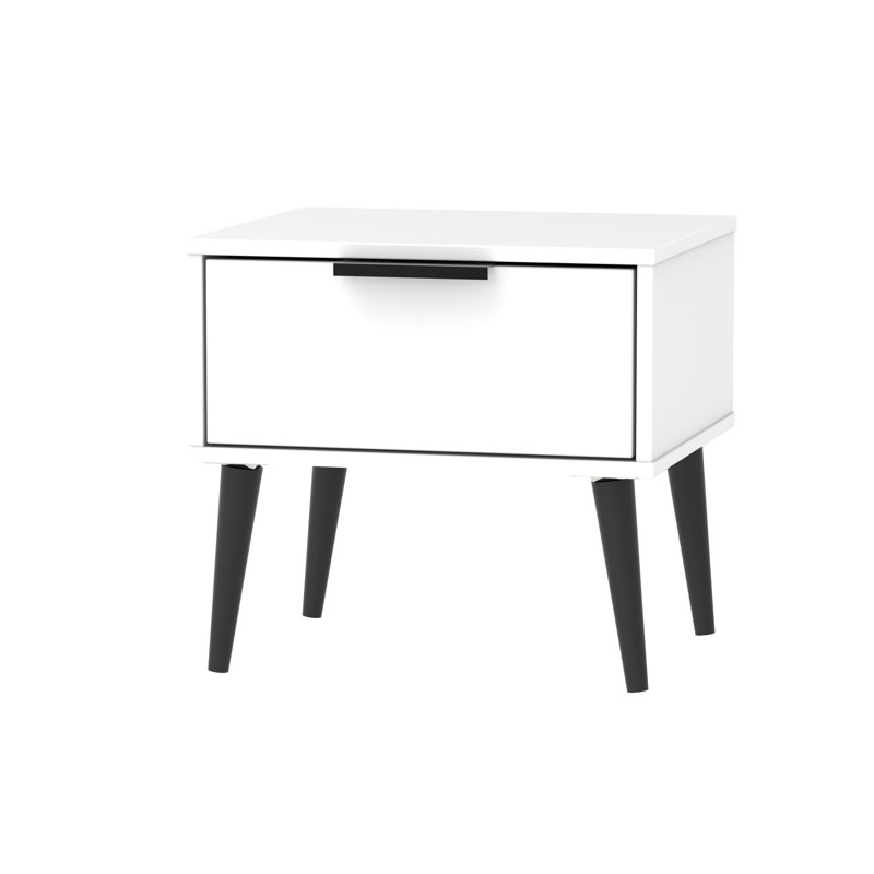 Fully Assembled Euart 1 Drawer Bedside Table, Black/White Matt
