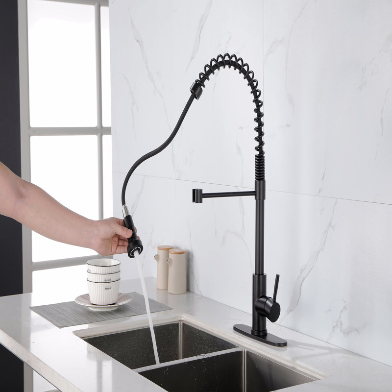 Spring Kitchen Faucet With Pull-Out Sprayer, Stainless Steel Single Handle Single Hole Kitchen Sink Faucet