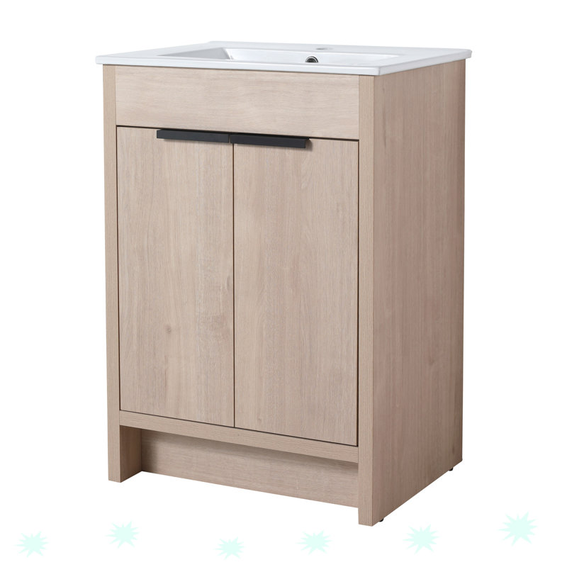 Freestanding Bathroom Vanity with Ceramic Sink, Light Oak