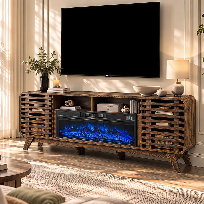 Meuble télé avec foyer 80 po Mid-Century, Black