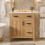 Meuble-lavabo de salle de bain en bois massif de 76 cm (30 pouces), avec cadre en bois massif, 1 porte à fermeture amortie, 2 tiroirs à fermeture amortie et tablette réglable.