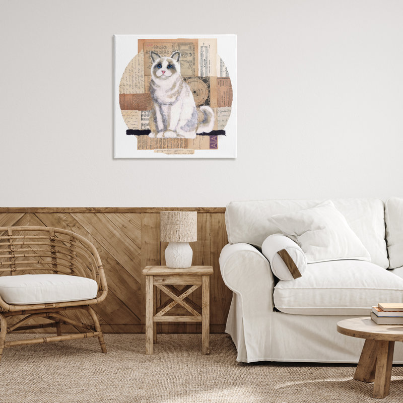 Art mural rétro sur toile, "Collage Cat" par Nancy Overton, H 17 po x l 17 po