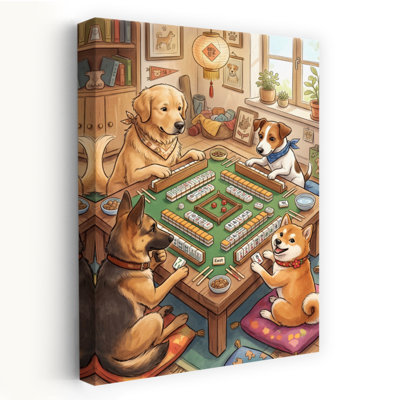 Dogs Play Mahjong Playful Contemporary Dog Architecture Wall Art Print