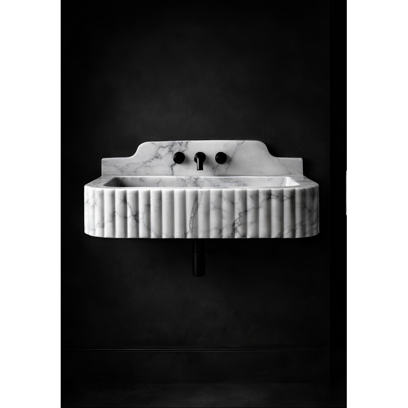 Lavabo de salle de bain mural en marbre de Carrare sculpté à la main - taille personnalisée - 16 po x 14 po x 6 po