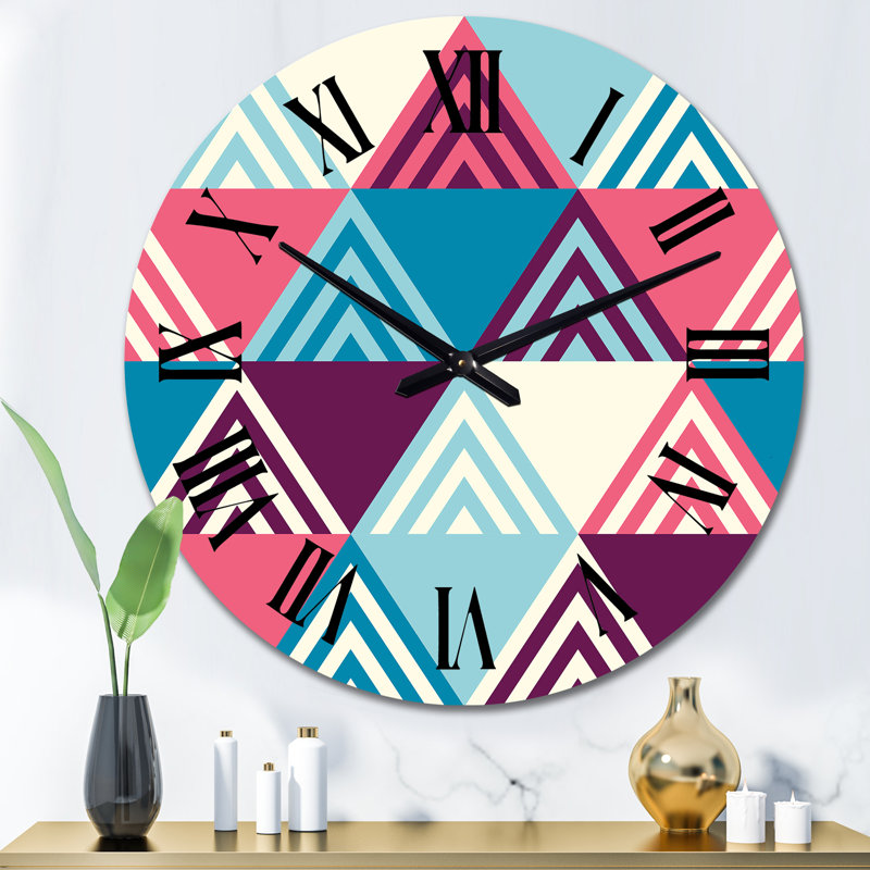 Horloge murale à motif triangulaire bleu clair et bleu foncé rose, Moyen