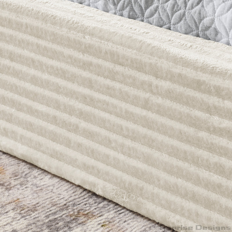 Structure de lit rembourrée avec tissu chenille et structure unie, Beige