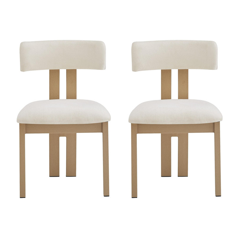 Upholstered Armless Dining Chairs With Metal Legs (Set Of 2), Beige/Natural