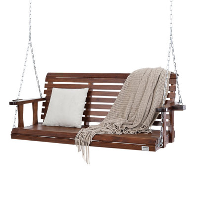 Balancelle en bois 5,5 pi, balancelle de patio pour la cour et le jardin, capacité de charge améliorée de 880 lb, banc de balançoire robuste avec chaînes suspendues pour l'extérieur, brun
