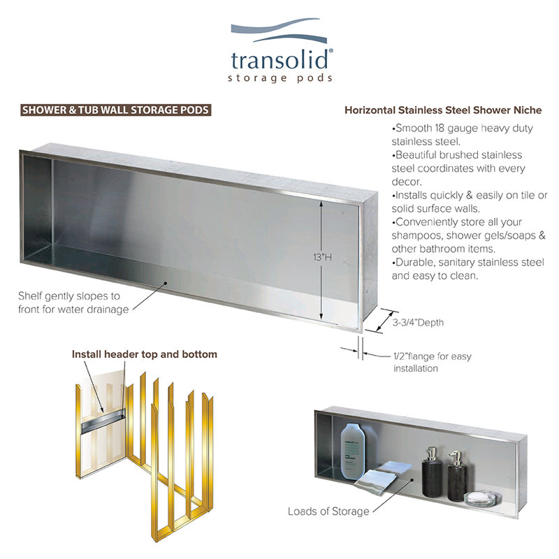 Stainless Steel Shower Caddy, 14" H x 3.75" W x 58.5" D