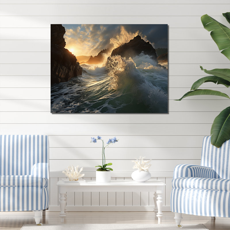 Beach Storm Symphony III - impression, H 12 po x l 20 po x P 1 po, Toile tendue