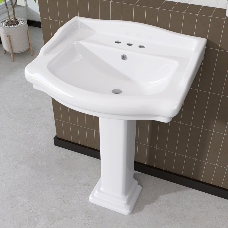 Lavabo de salle de bain à piédestal en céramique blanc vitrifié de 22 pouces pour salle de bain et salle d'eau