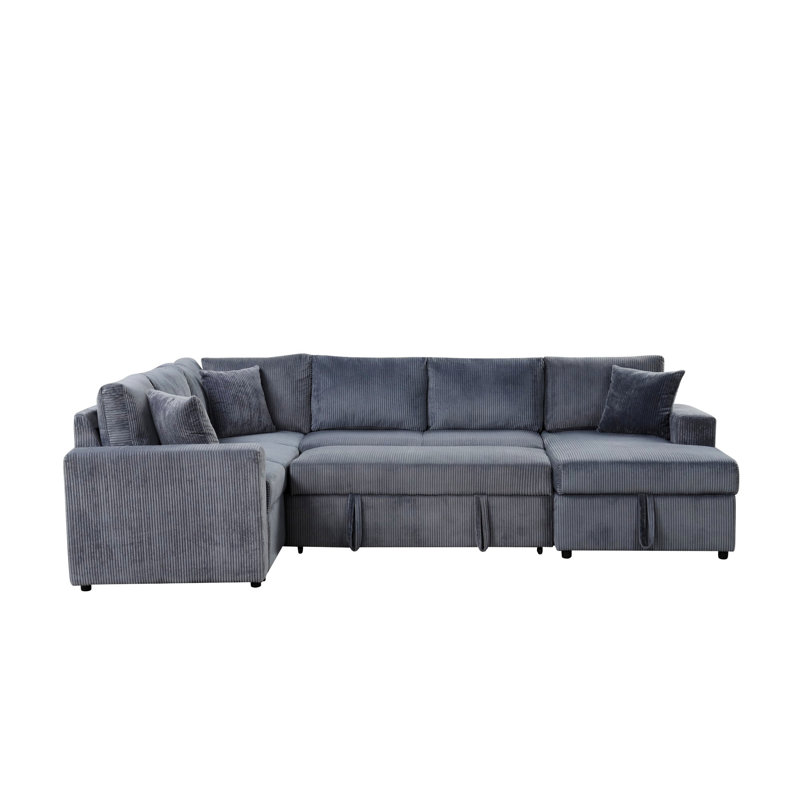 Canapé-lit modulaire avec coussins décoratifs et méridienne avec rangement à droite