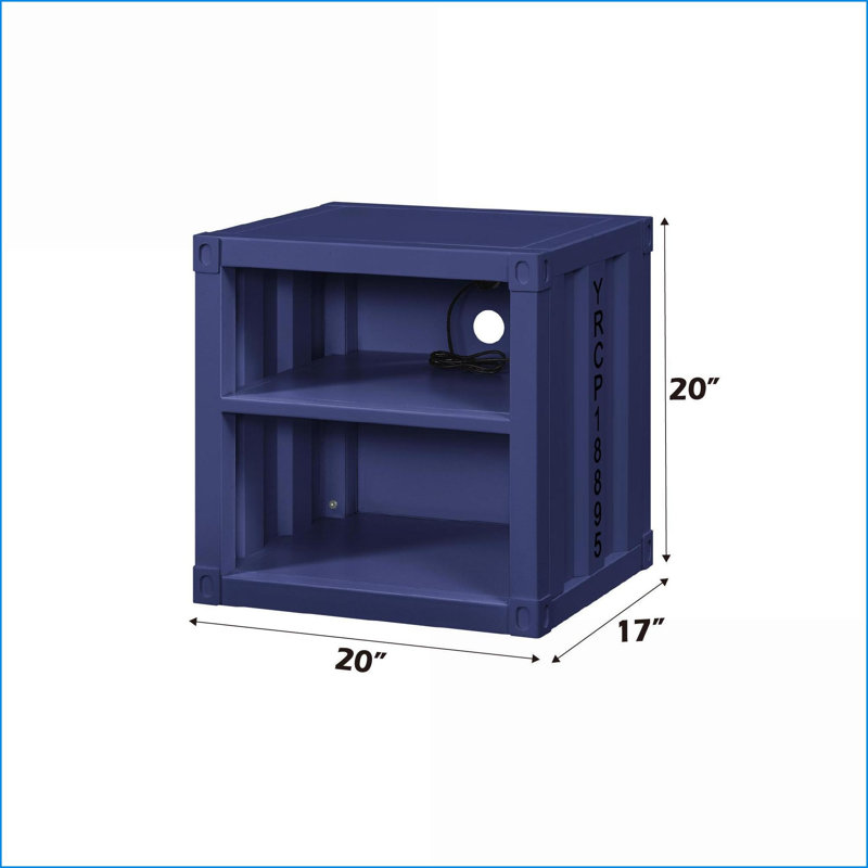 Cargo Blue Industrial Nightstand with USB &amp; Metal Storage, Silver