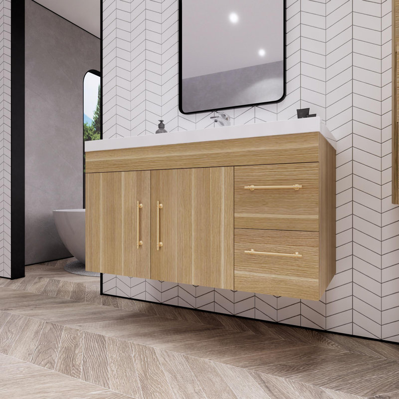 Doddridge 41.9'' Single Bathroom Vanity with Acrylic Top, Champagne Oak