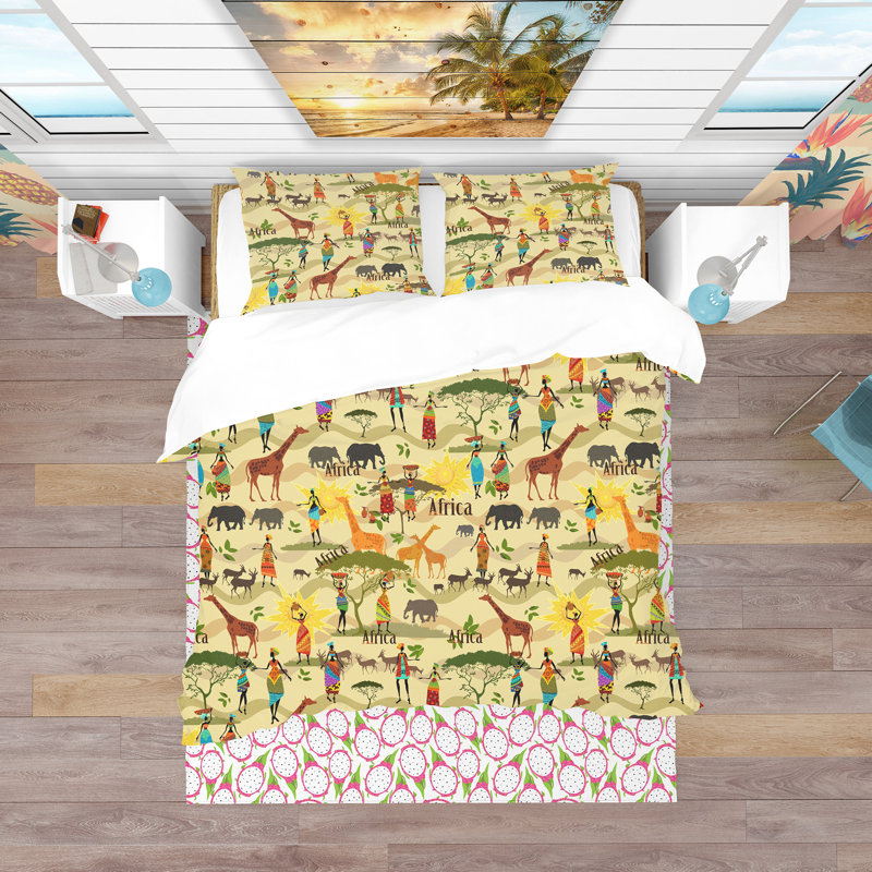 Ensemble de housse de couette tropical, Housse simple + 1 taie décorative
